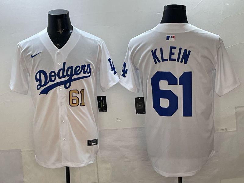 Men 2025 Nike Los Angeles Dodgers #61 Klein White Game MLB Jersey 03